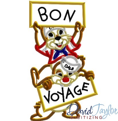 412x424 Bon Voyage Mr. Mouse Machine Applique Embroidery Design