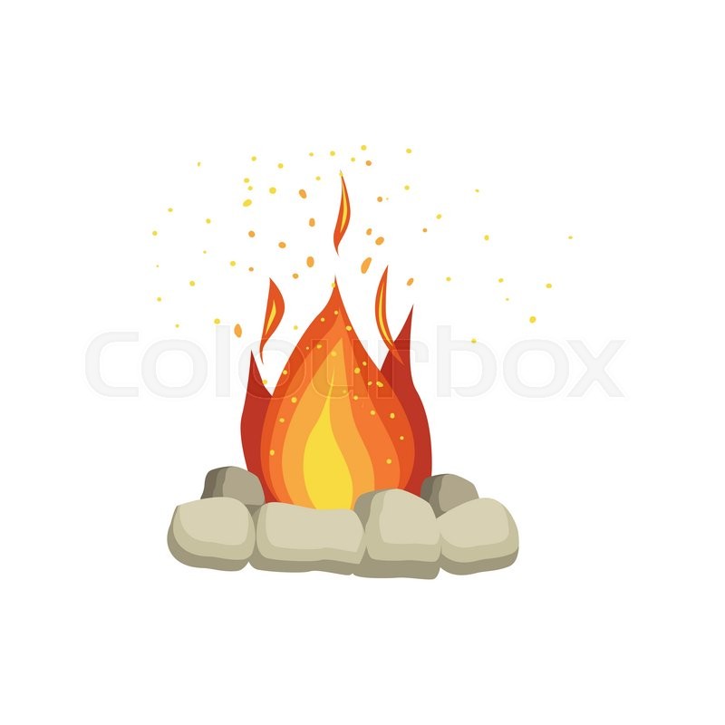 800x800 Bonfire With Rocks Surrounding Bright Color Cartoon Simple Style