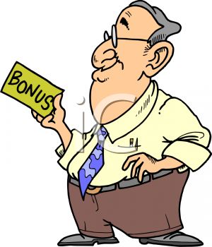 300x350 Cartoon Businessman Holding A Bonus Clip Art