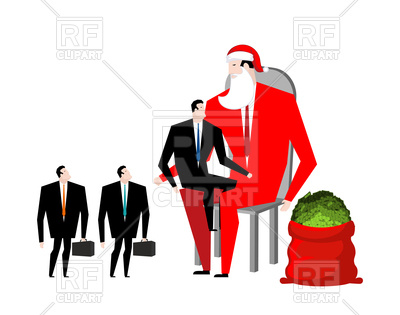400x315 Christmas Bonus. Boss As Santa Claus Congratulates Workers