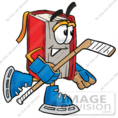 450x450 Clip Art Graphic Of A Book Cartoon Character Playing Ice Hockey