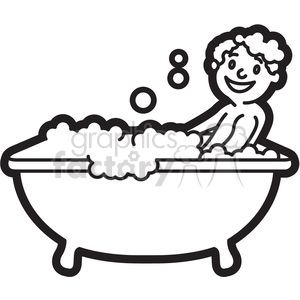 300x300 Royalty Free Boy Taking A Bath Black And White Outline 397938