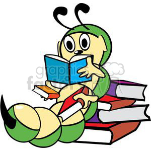 300x300 Royalty Free Bookworm Reading Through A Stack Of Books 139324