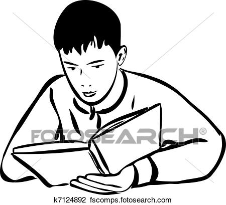 450x409 Clipart Of Boy Reading A Book Outline K7124892