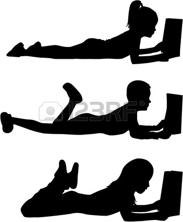 371x450 Child Reading The Book, Silhouette Vector Royalty Free Cliparts