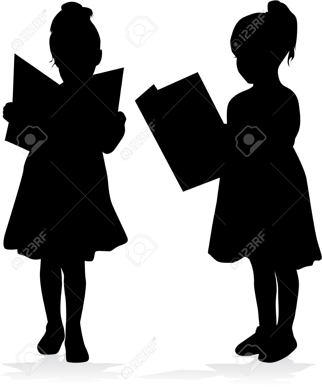 1081x1300 Silhouette Of A Girl Reading A Book. Royalty Free Cliparts