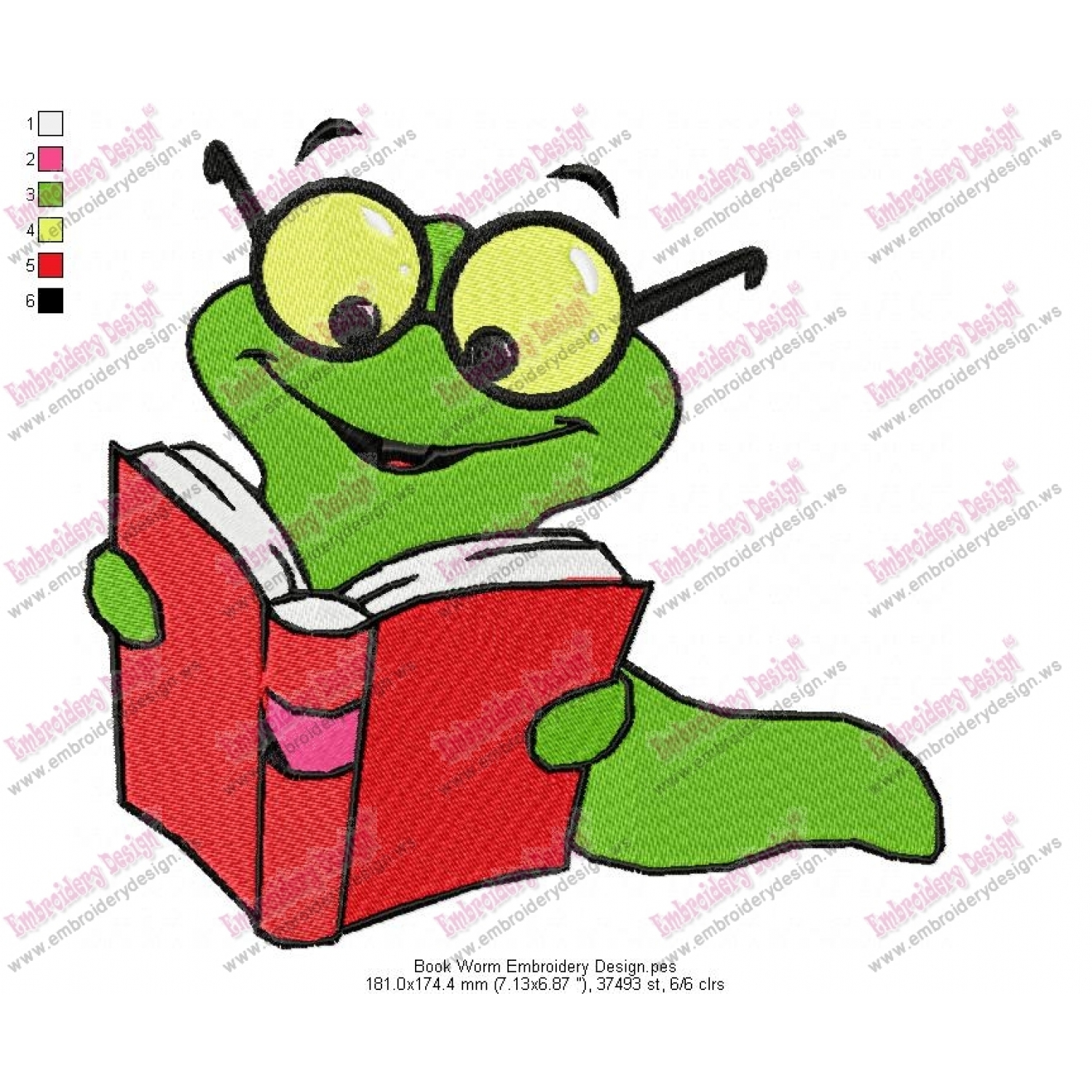 1500x1500 Book Worm Embroidery Design