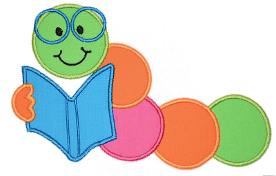 400x255 Book Worm Applique Design