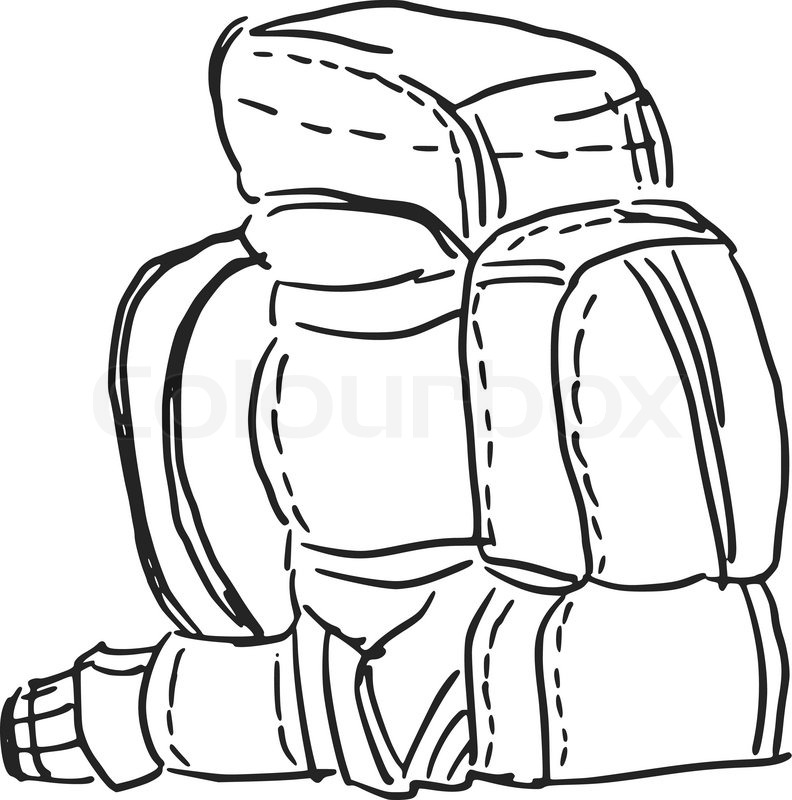 792x800 Hand Drawn, Sketch, Cartoon Illustration Of Backpack Stock