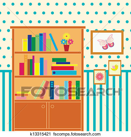 450x470 Clipart Of Room With Bookcase K13315421