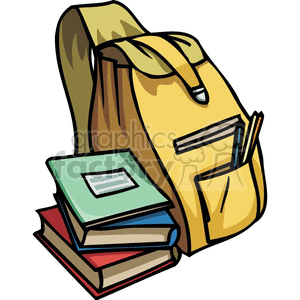 300x300 Royalty Free Cartoon Backpack Books And Pencils 382518 Vector Clip