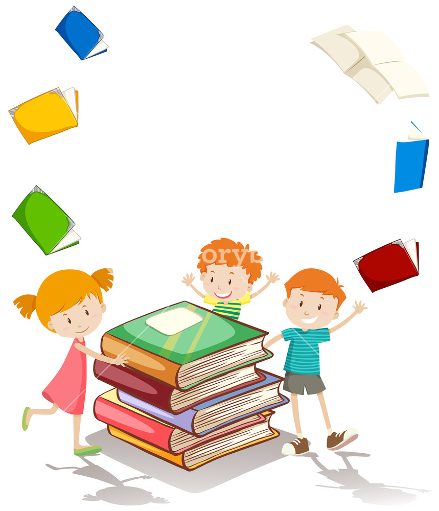 859x1000 Border Design With Children And Books Illustration Royalty Free