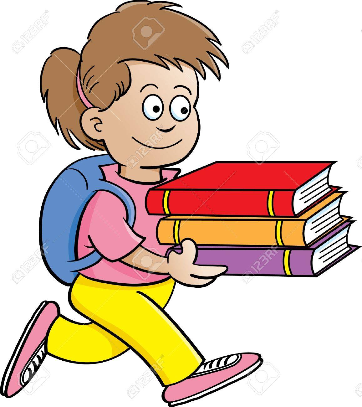 1157x1300 Cartoon Illustration Of A Girl Carrying Books With A White