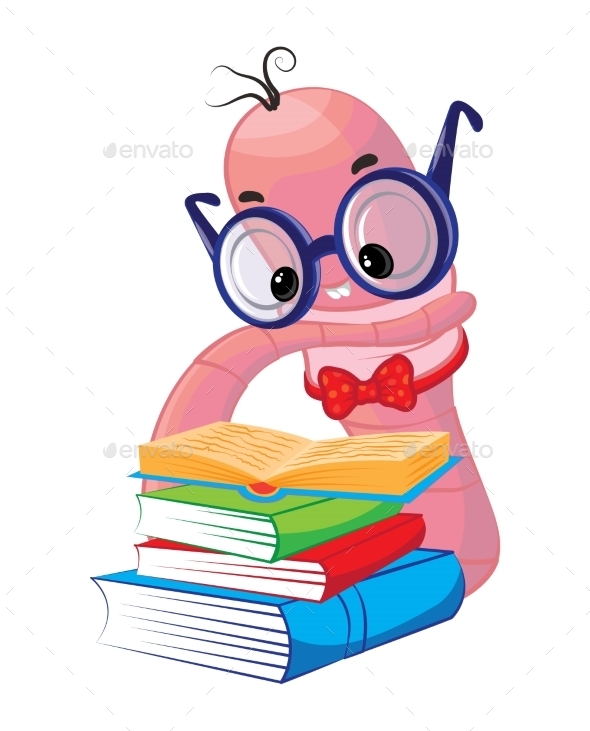 590x731 Bookworm Reading Stack Of Books By Lyusjen Graphicriver