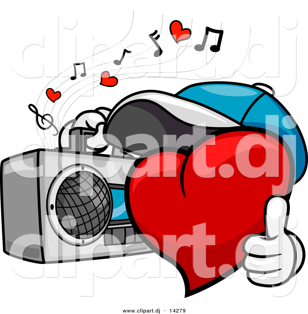 1024x1044 Vector Clipart Of A Cartoon Heart Character Listening To Music