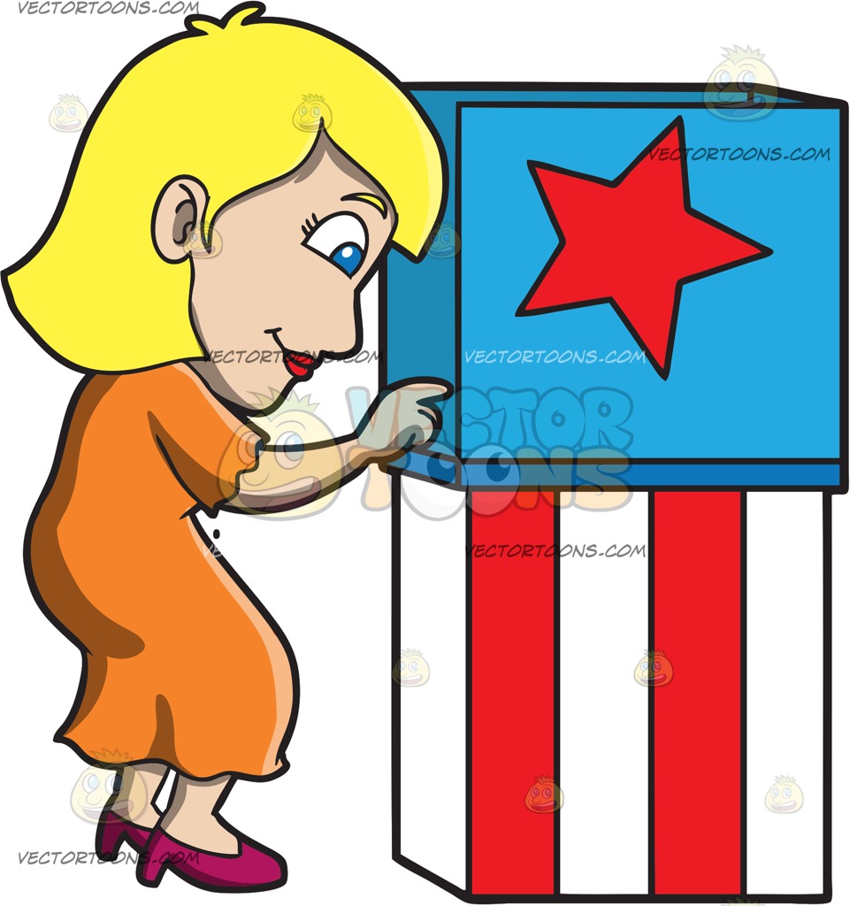 961x1024 A Woman Casting Her Vote In The Polling Booth Cartoon Clipart