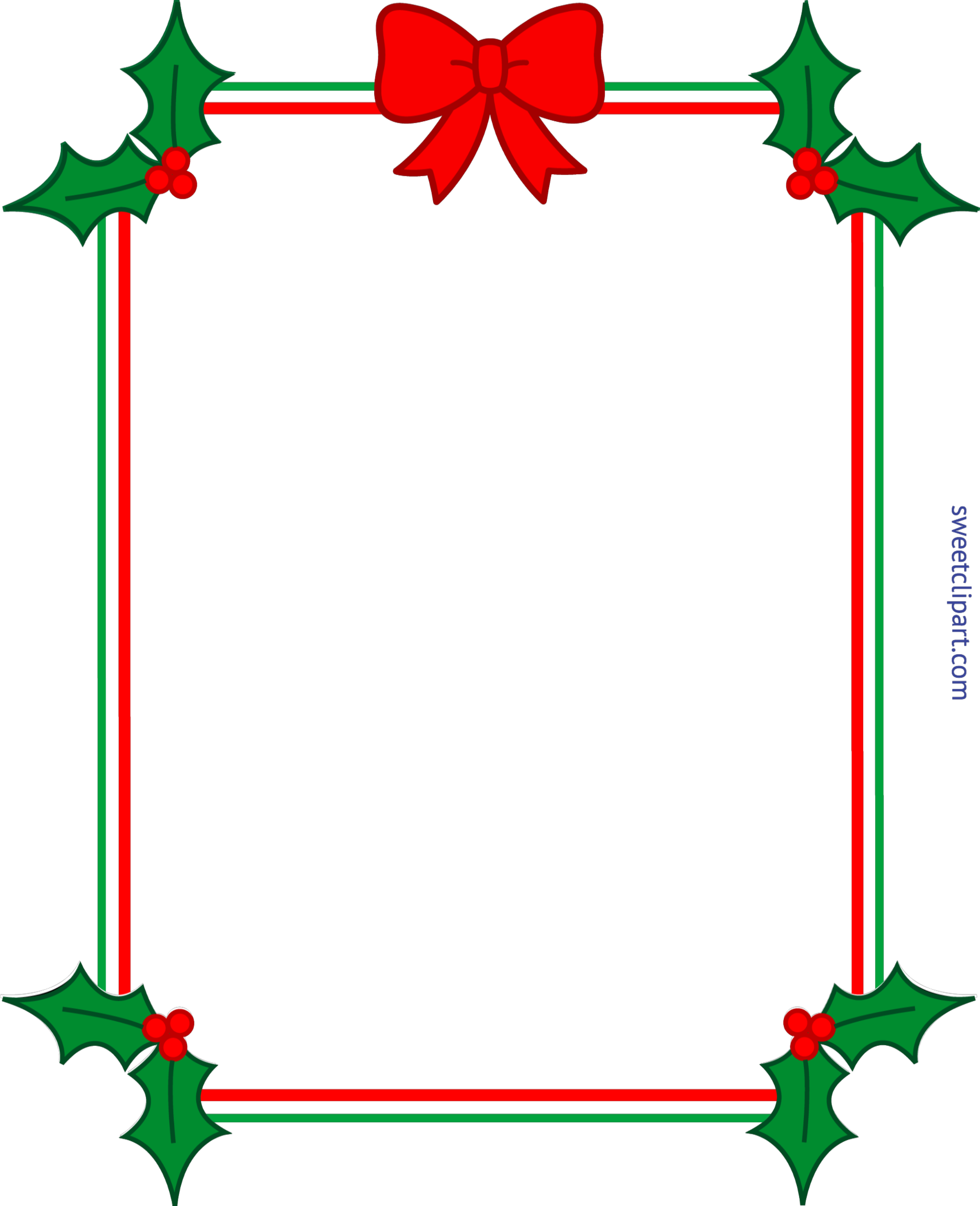 7018x8636 Christmas Border Frame Holly Ribbon Clip Art