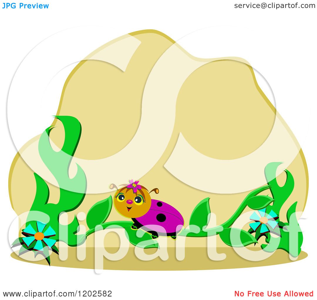 1080x1024 Cartoon Of A Happy Ladybug On A Plant By A Boulder