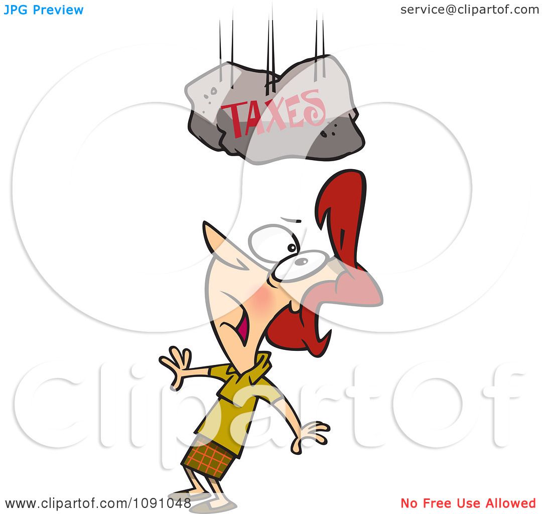 1080x1024 Clipart Woman Under A Falling Taxes Boulder