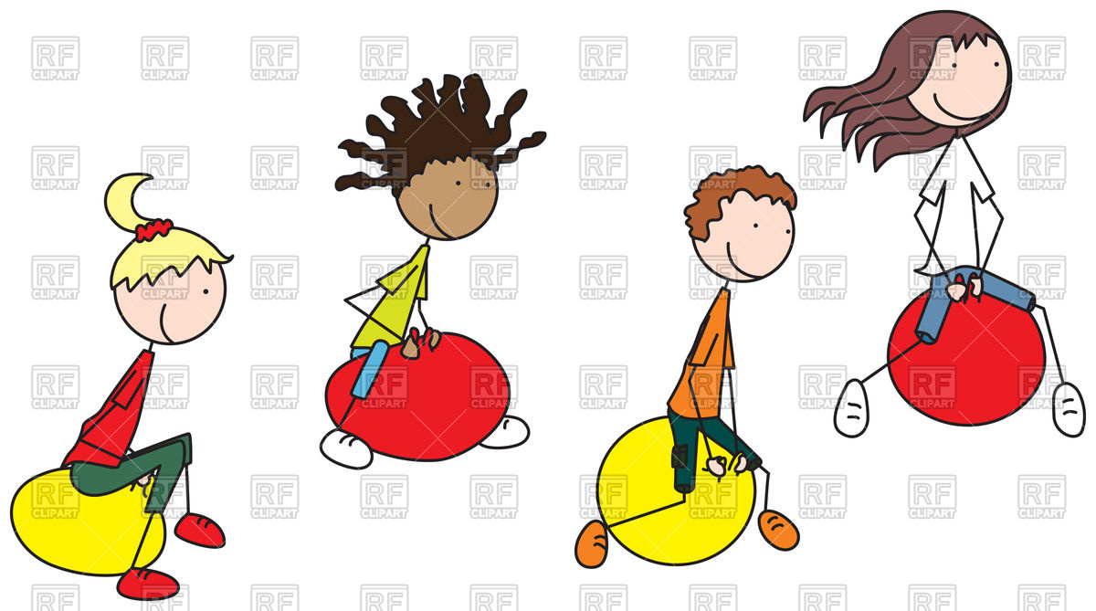 1200x669 Cartoon Illustration Of Four Kids On Jumping Balls Royalty Free