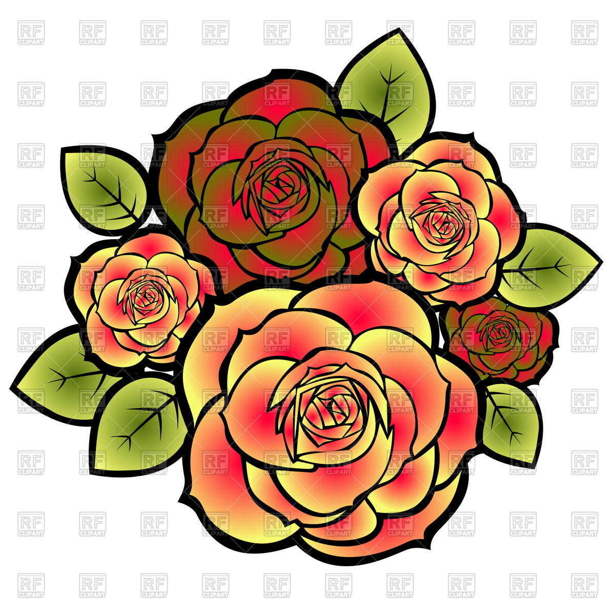 1200x1170 Stylized Roses Bouquet Royalty Free Vector Clip Art Image