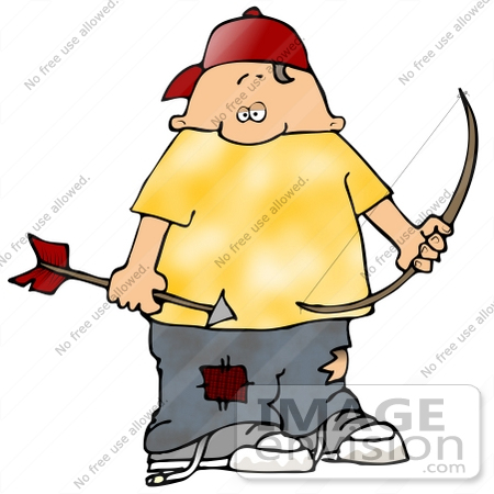 450x450 Clip Art Graphic Of A Poor Caucasian Boy Playing With A Bow