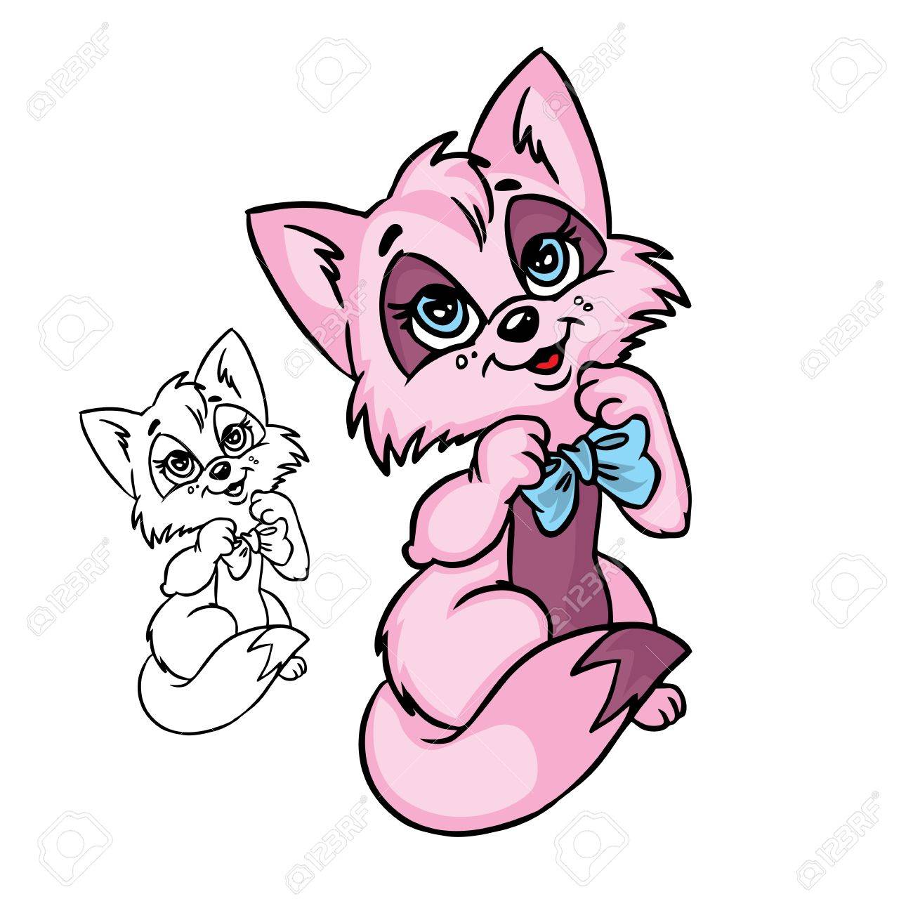 1300x1300 Illustration Of Cute ,pink ,cat ,with A Bow In Color Royalty