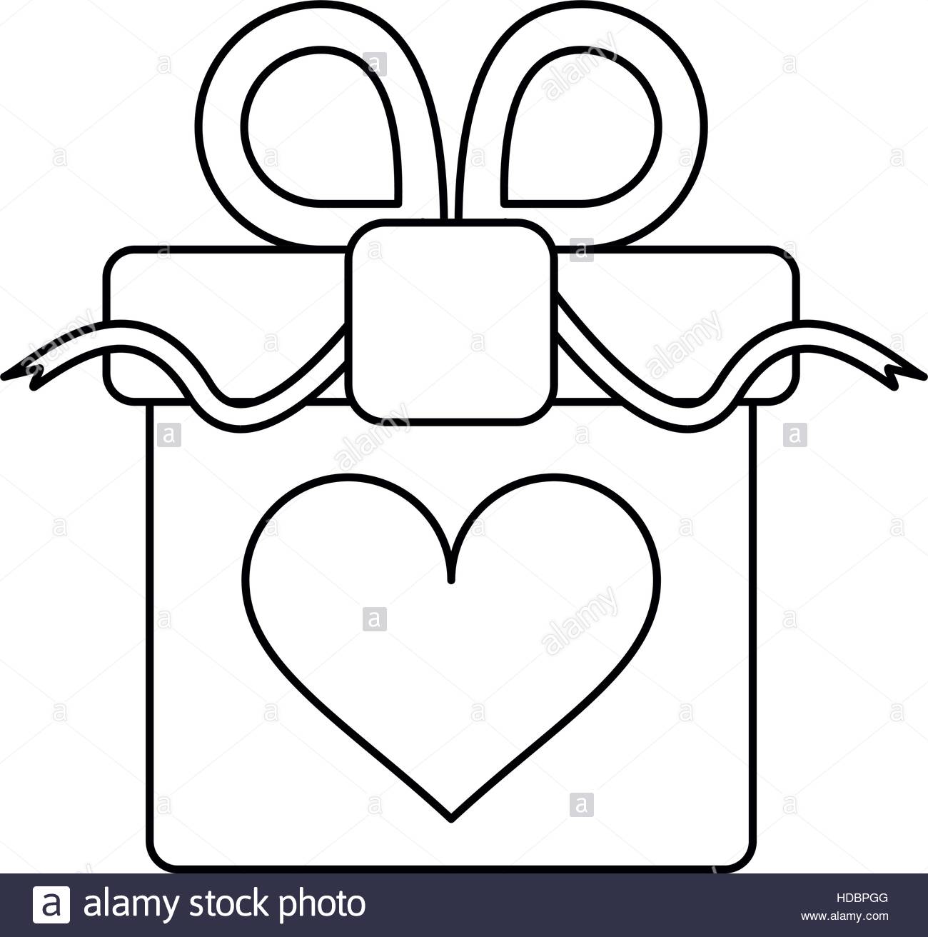1300x1312 Gift Box With Heart And Bow Outline Stock Vector Art