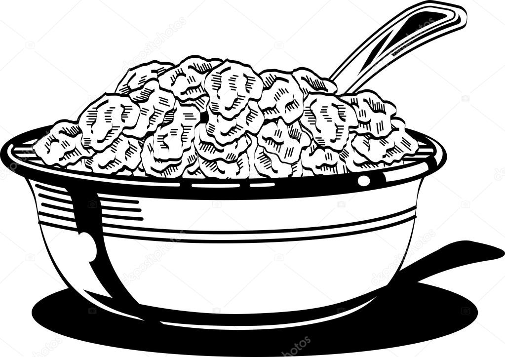 1023x723 Cereal Bowl With Milk And Spoon. Stock Vector Clipartguy