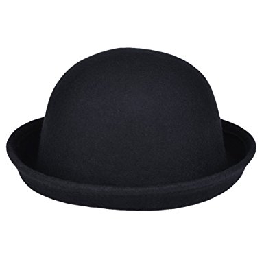 385x385 Vbiger Women Woolen Roll Up Brim Fedora Bowler Hat (Black)
