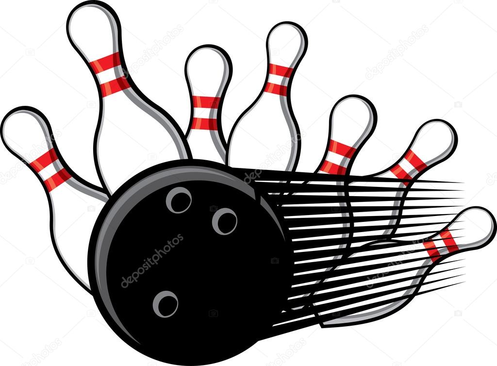 1024x754 Bowling Ball Crashing Into The Pins Stock Vector