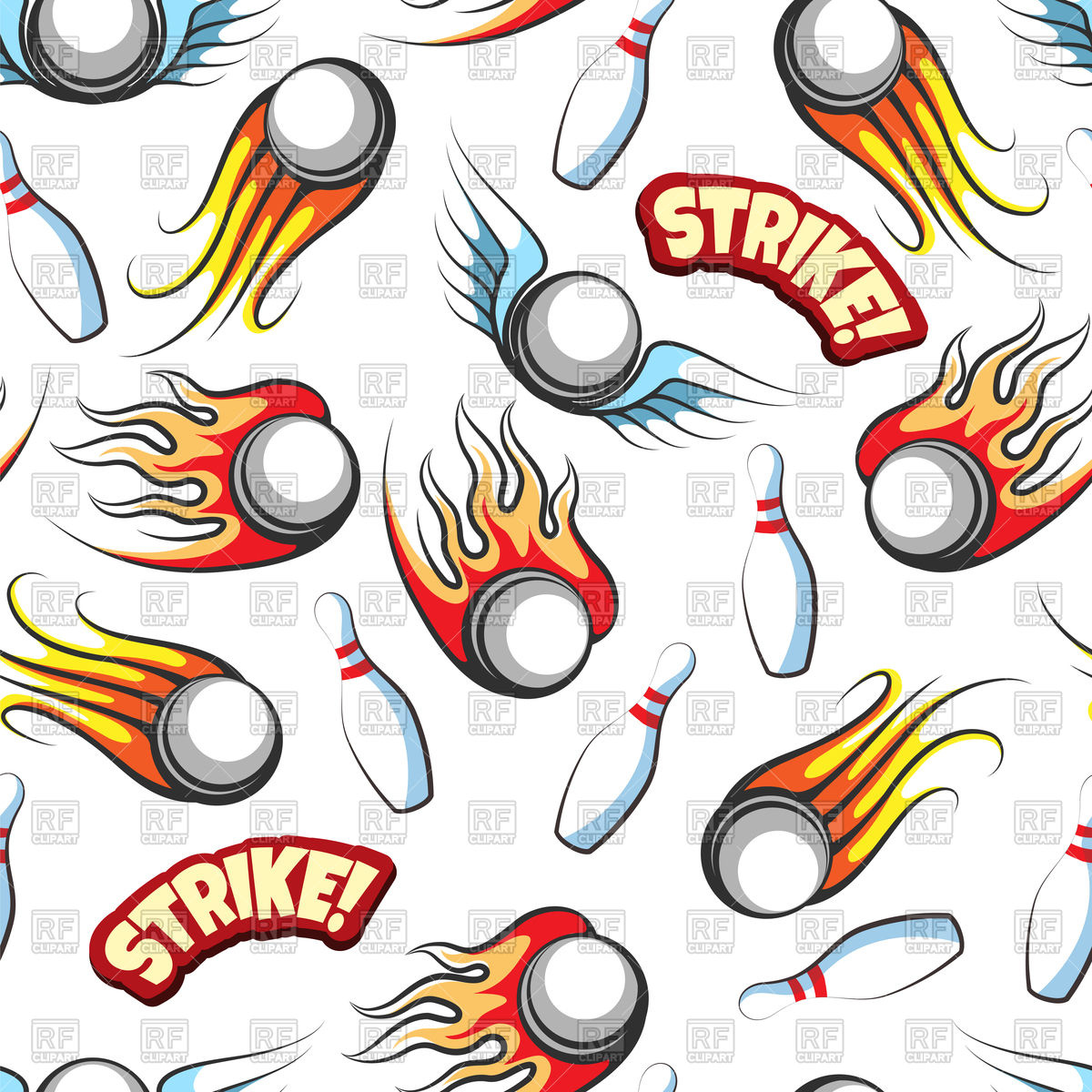 1200x1200 Bowling Seamless Pattern With Bowling Balls In Fire And Skittles