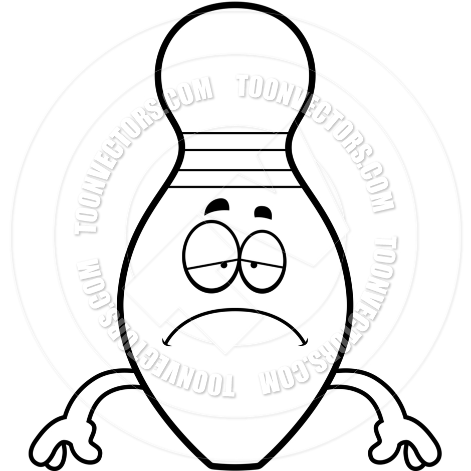 940x940 Cartoon Bowling Pin Sad (Black And White Line Art) By Cory Thoman
