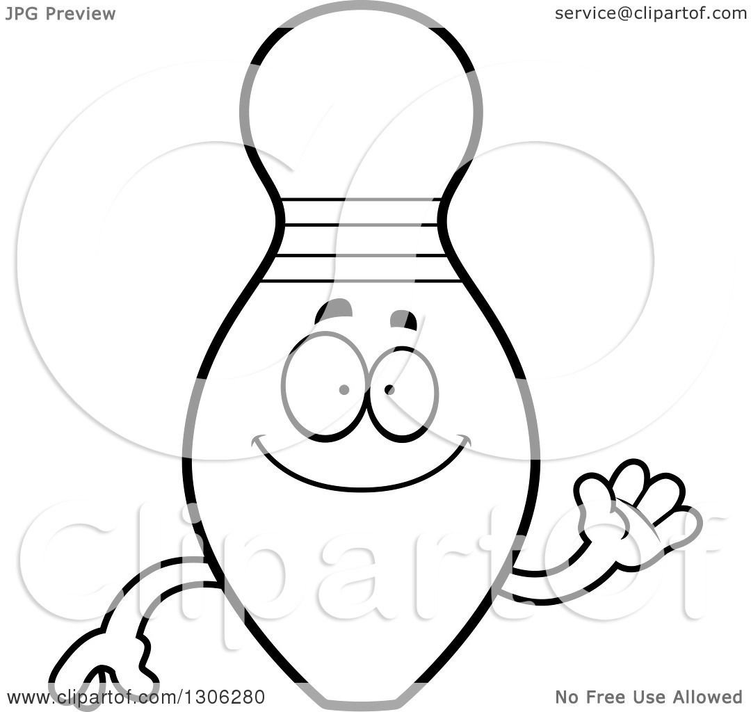 1080x1024 Lineart Clipart Of A Cartoon Black And White Friendly Bowling Pin