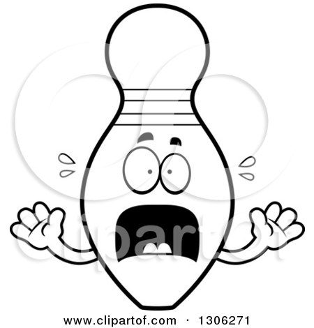 450x470 Lineart Clipart Of A Cartoon Black And White Scared Bowling Pin