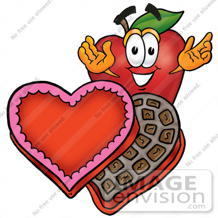 450x450 Clip Art Graphic Of A Red Apple Cartoon Character With An Open Box