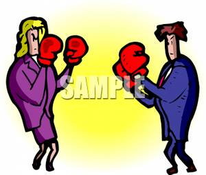 300x255 Couple With Boxing Gloves, Ready To Fight Clip Art Image