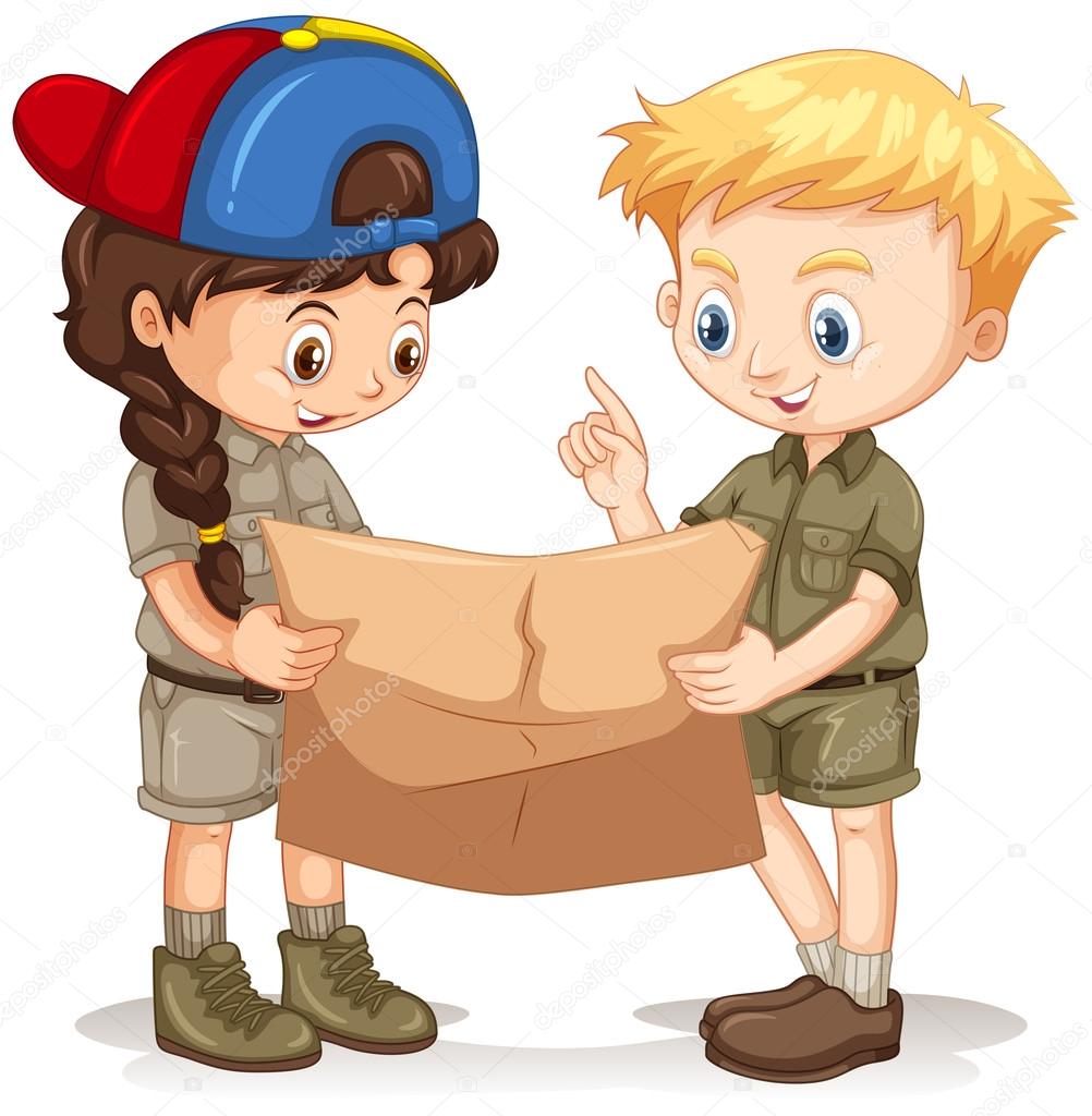 1002x1024 Boy And Girl Reading Map Stock Vector Blueringmedia