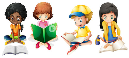 500x224 Boy And Girls Reading Books Illustration Royalty Free Stock Image
