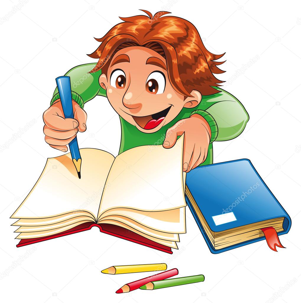 1019x1023 Boy Writing And Drawing. Stock Vector Ddraw