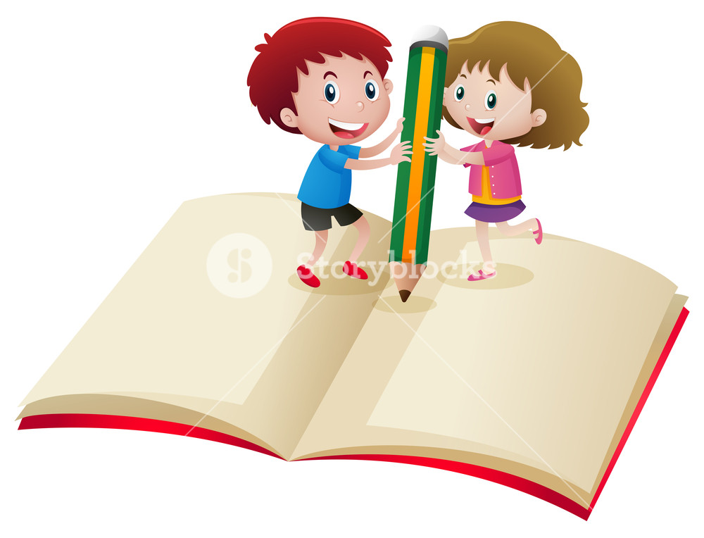 1000x764 Boy And Girl Writing On The Notebook Illustration Royalty Free