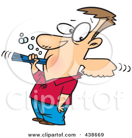 450x470 Cartoon Of An Outlined Grumpy Man With Bad Toothpaste Hanging Off