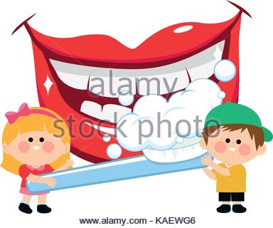 384x320 Boy And Girl Brushing Teeth Illustration Stock Vector Art