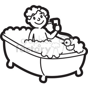 300x300 Royalty Free Boy Taking A Bath Cartoon In Black And White 397927