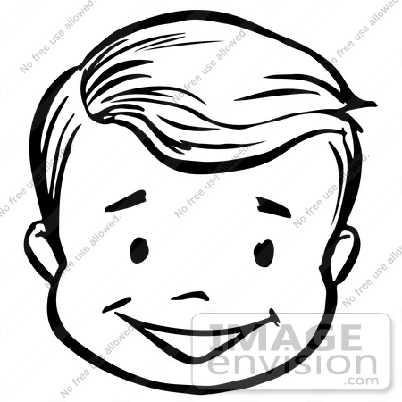 450x450 Clipart Of A Happy Retro Boy Face In Black And White