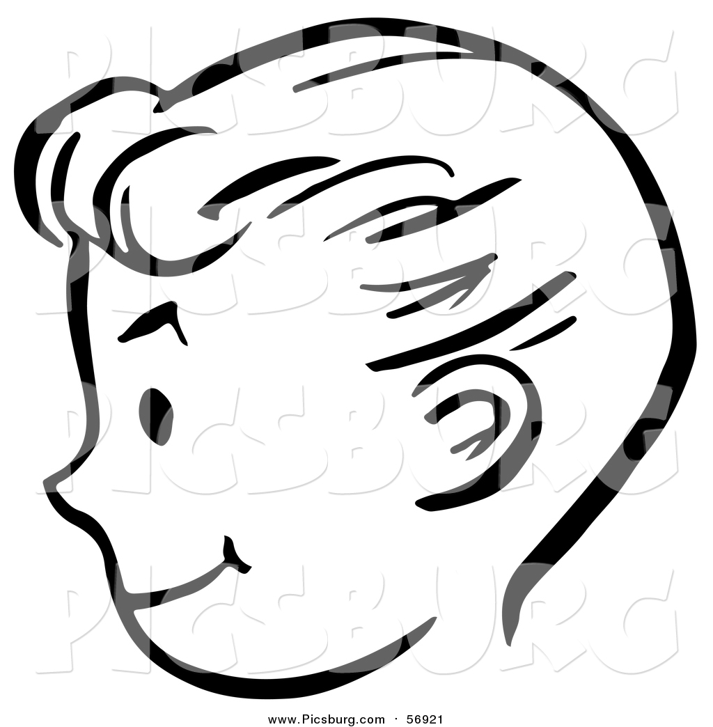 1024x1044 Vector Clip Art Of A Happy Bw Retro Boy Face In Profile By