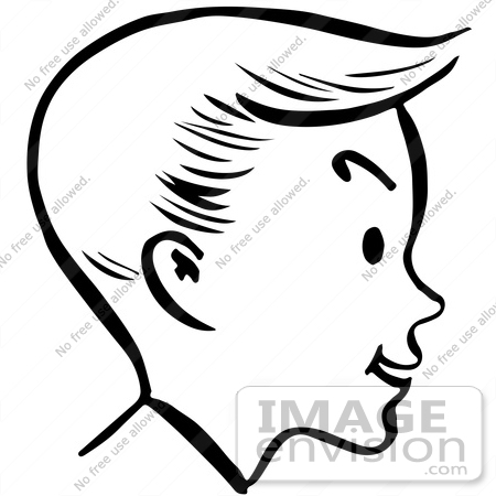 450x450 Clipart Of A Happy Retro Boy Face In Profile, In Black And White