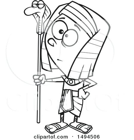 450x470 Clipart Of Of Cartoon Blacknd White Pharaoh Boy Holding
