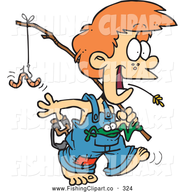 600x620 Clip Art Of A Cheerful Cartoon Country Boy Carrying A Fishing Pole
