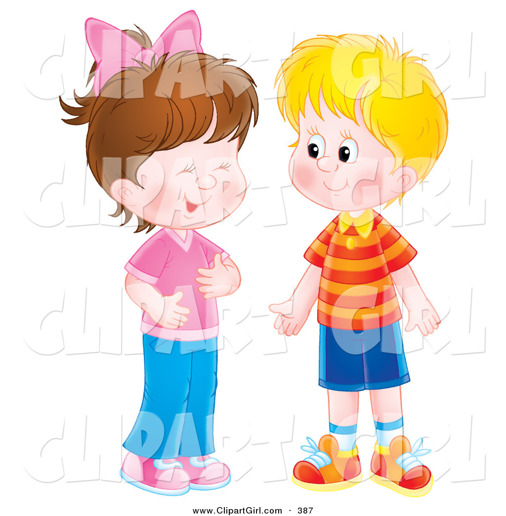 1024x1044 Clip Art Of A Friendly Little Girl Giggling While Talking To A Boy